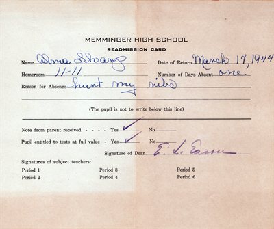 High School Readmission Card