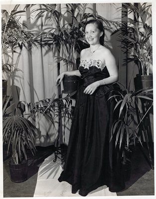 Alma Tharp Portrait in Evening Gown, Charleston Area, late 1940s