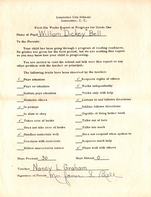 First Grade Progress Report