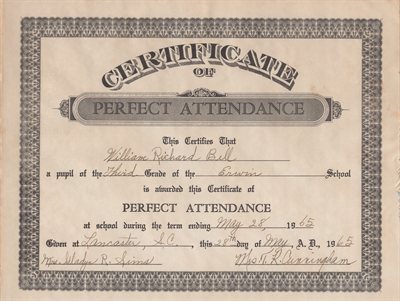 Dickey Perfect Attendance 3rd Grade