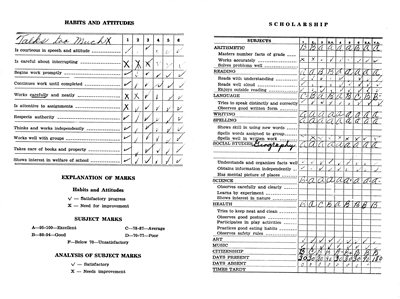 Dickey 4th Grade Report Card