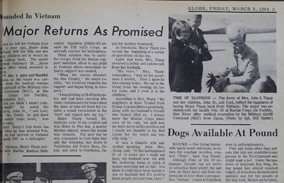 Marine Major John J. Tharp Returns Home After Being Wounded in Vietnam — March 8, 1968