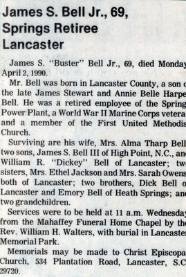 Buster ObituraryJames S. “Buster” Bell Jr. Obituary – 1990
