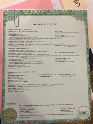 Irvin Death Cert